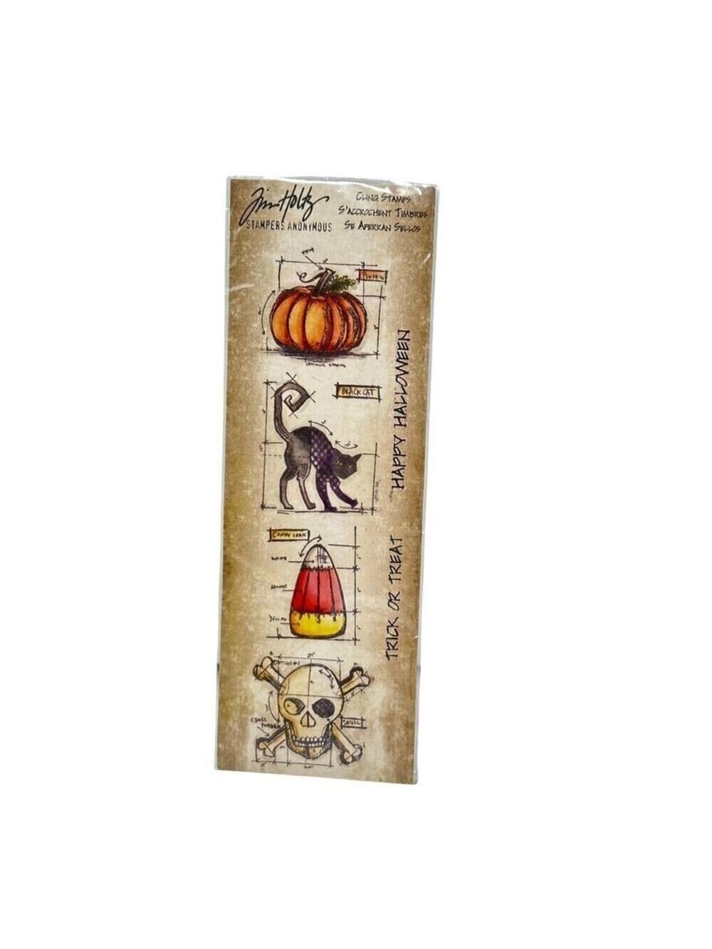 Tim Holtz Halloween Mini Blueprints Cling Stamp Set Retired Stampers Anonymous